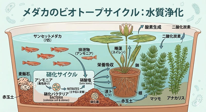 水質が安定した秘密は「水草・土・石」のチームワーク